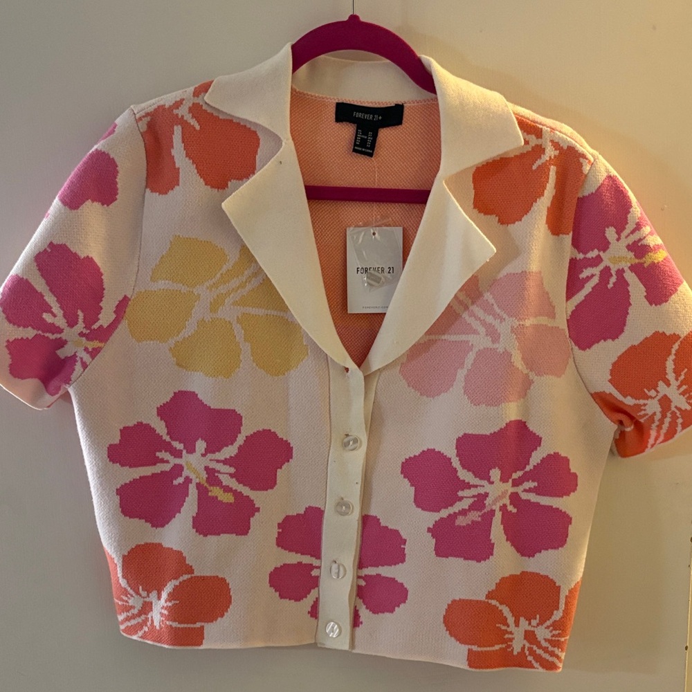 Forever 21 Floral Button-Up Cardigan in Pink and Orange